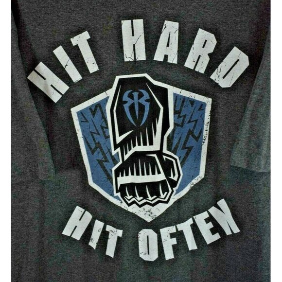 WWE Authentic Wear Mens XL Roman Reigns Hit Hard Hit Often Grey  Graphic T-Shirt - Picture 2 of 9